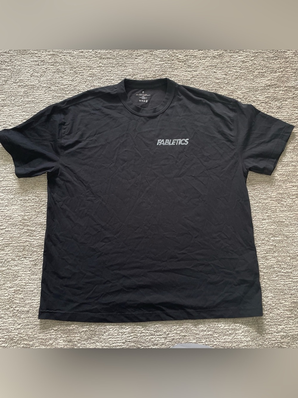 Fabletics Shirt Men’s Medium Black Short Sleeve T Shirt Double Sided Graphic
